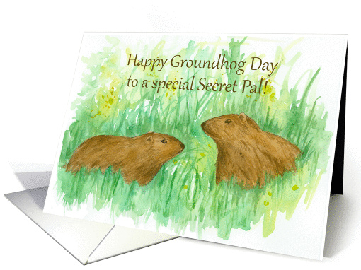 Happy Groundhog Day Secret Pal Watercolor Art card (1225162)