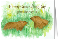 Happy Groundhog Day From Both of Us Watercolor Art card