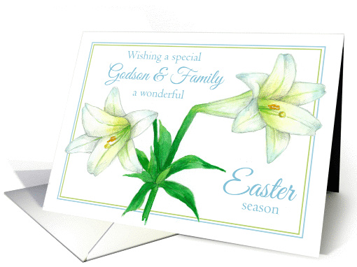 Happy Easter Godson and Family Lily Flower Watercolor Art card
