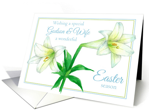 Happy Easter Godson and Wife Lily Flower Watercolor Art card (1225640)