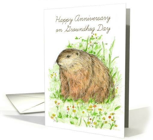 Happy Anniversary on Groundhog Day Animal Art card (1225806)