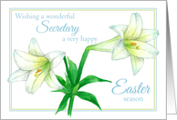 Happy Easter Secretary White Lily Flower Art card