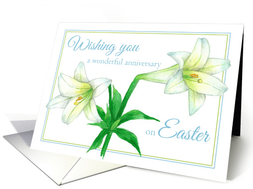 Happy Wedding Anniversary on Easter White Lily Flower Art card