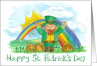 Happy St. Patrick’s Day Leprechaun Rainbow Watecolor Art card