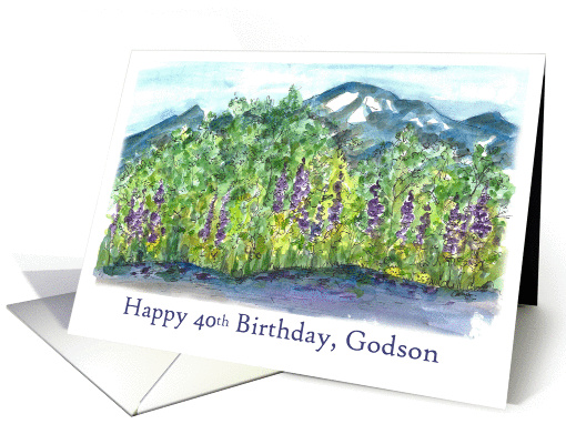 Happy 40th Birthday Godson Mountain Landscape Watercolor card