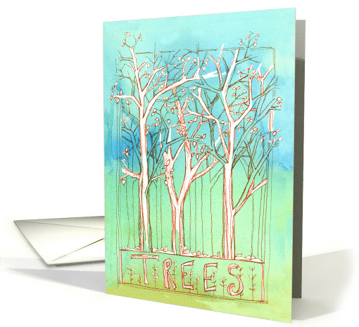 Happy Arbor Day Trees Drawing Watercolor Wash card (1248774)