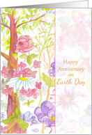 Happy Anniversary on Earth Day Tree Flowers Bees card