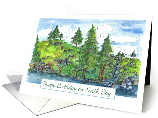 Happy Birthday on Earth Day Evergreen Trees card (1248790)