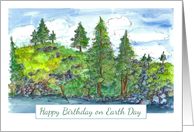 Happy Birthday on Earth Day Evergreen Trees card