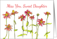 Miss You Sweet Daughter Red Zinnia Flowers Watercolor Art card