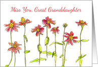 Miss You Great Granddaughter Zinnia Flower Watercolor card