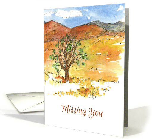 Missing You Desert Mountains Juniper Tree Watercolor card (1254446)