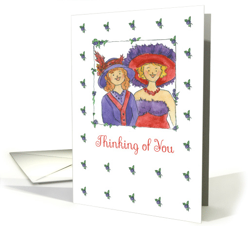 Thinking of You Friends Ladies in Red Hats Watercolor Art card