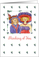 Thinking of You Friends Ladies in Red Hats Watercolor Art card