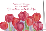 Anniversary Blessings Grandson and Wife Red Tulips card