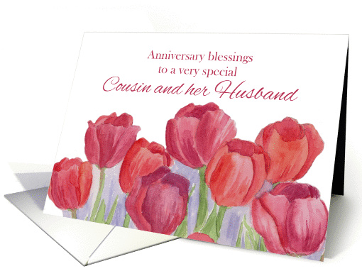 Anniversary Blessings Cousin and Husband Red Tulips card (1266102)