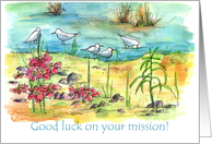 Good Luck With Your Mission Seagulls Watercolor Landscape card