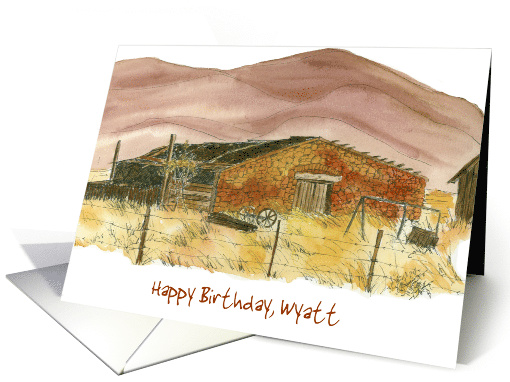 Happy Birthday Custom Name Desert Mountains Watercolor Art card