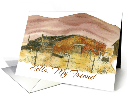 Hello My Friend Desert Mountains Landscape Watercolor Art card