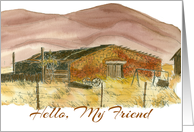 Hello My Friend Desert Mountains Landscape Watercolor Art card