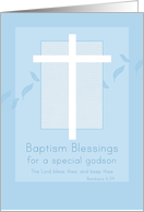 Baptism Blessings Godson White Cross Blue Leaves card