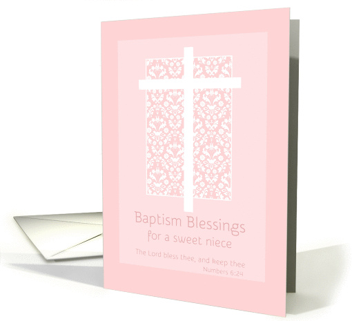 Baptism Blessings Niece White Cross Pink Damask card (1269926)