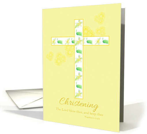 Christening Congratulations White Floral Cross Yellow Daisy card