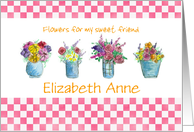 Friendship Custom Name Flower Bouquet Watercolor Art card