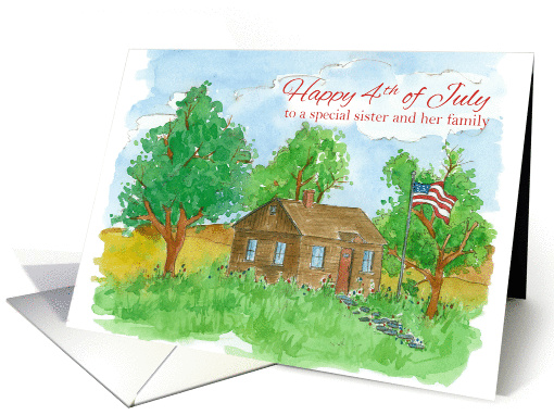 Happy 4th of July Sister and Family Patriotic Home Watercolor Art card