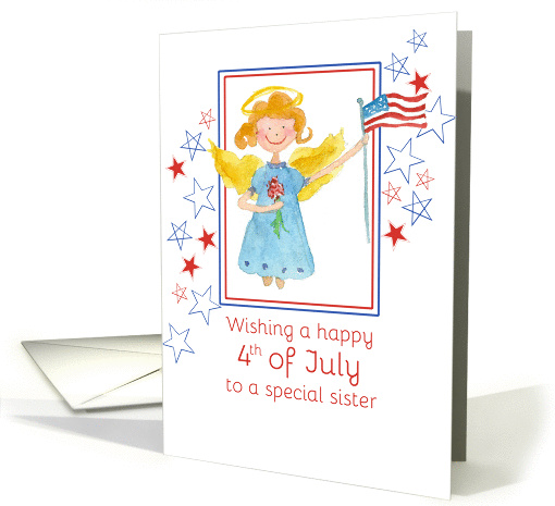 Happy 4th of July Sister Patriotic Angel Watercolor Art card (1272306)