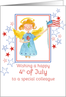 Happy 4th of July Colleague Patriotic Angel Watercolor Art card