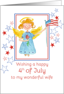 Happy 4th of July Wife Patriotic Angel Watercolor Art card