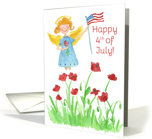 Happy 4th of July Patriotic Angel Red Poppies card (1272438)