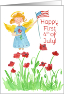 Happy First 4th of July Patriotic Angel Red Poppies card
