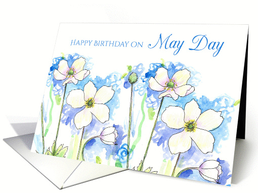 Happy Birthday On May Day White Windflowers card (1274160)