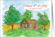 Happy Birthday on Fourth of July Flag Painting Watercolor card