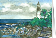 Maine Lighthouse Portland Head Light Watercolor card