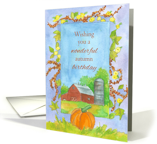 Wishing You A Wonderful Autumn Birthday Barn Pumpkins card (1280768)