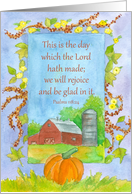 Psalms Bible Verse Autumn Red Barn Pumpkins card