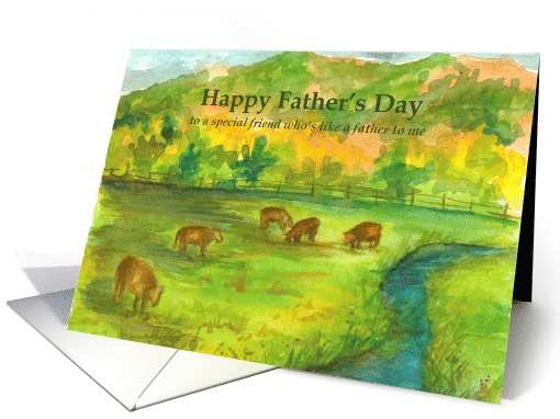 Happy Father's Day Like A Father To Me Cows Farm Landscape card