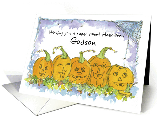 Happy Halloween Godson Pumpkins Funny Faces Spiders card (1290822)