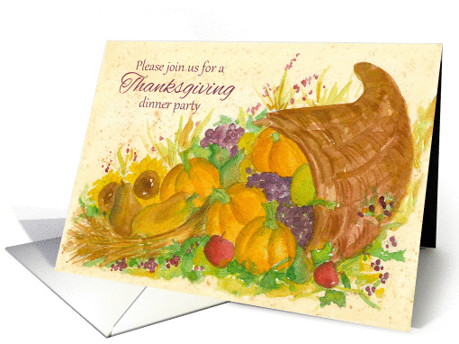 Thanksgiving Dinner Party Invitation Cornucopia Watercolor Art card