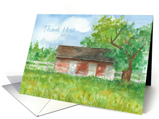 Thank You Red Barn Pasture Watercolor Blank card (1299674)