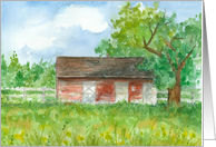 Happy Birthday Red Barn Pasture Landscape Fine Art Watercolor card