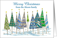 Merry Christmas Custom Name Card Trees Watercolor Art card