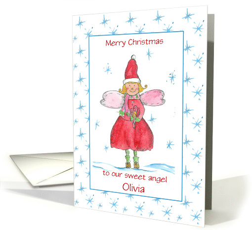 Merry Christmas Custom Name Sweet Angel Blue Snowflakes card (1311886)