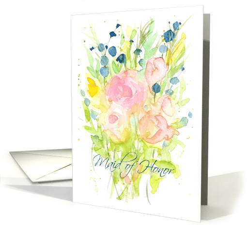Maid of Honor Pink Roses Flower Bouquet card (131739)