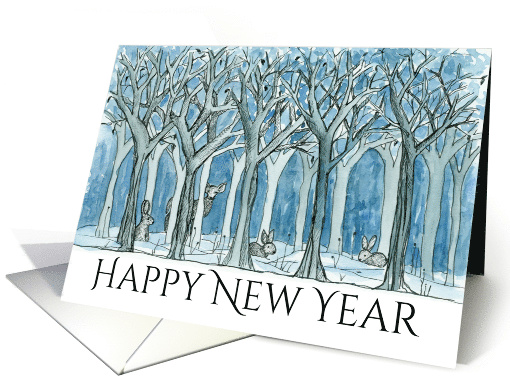 Happy New Year Woodland Forest Animals Deer card (1332860)