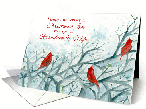 Happy Christmas Eve Anniversary Grandson and Wife Cardinals card