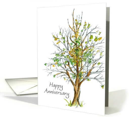 Happy Anniversary Employee Business Autumn Tree Drawing card (1351258)